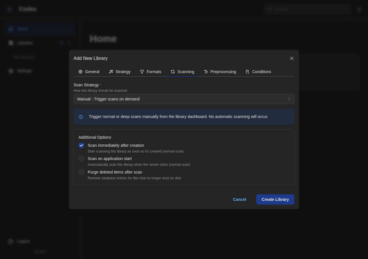 Add Library - Scanning Settings
