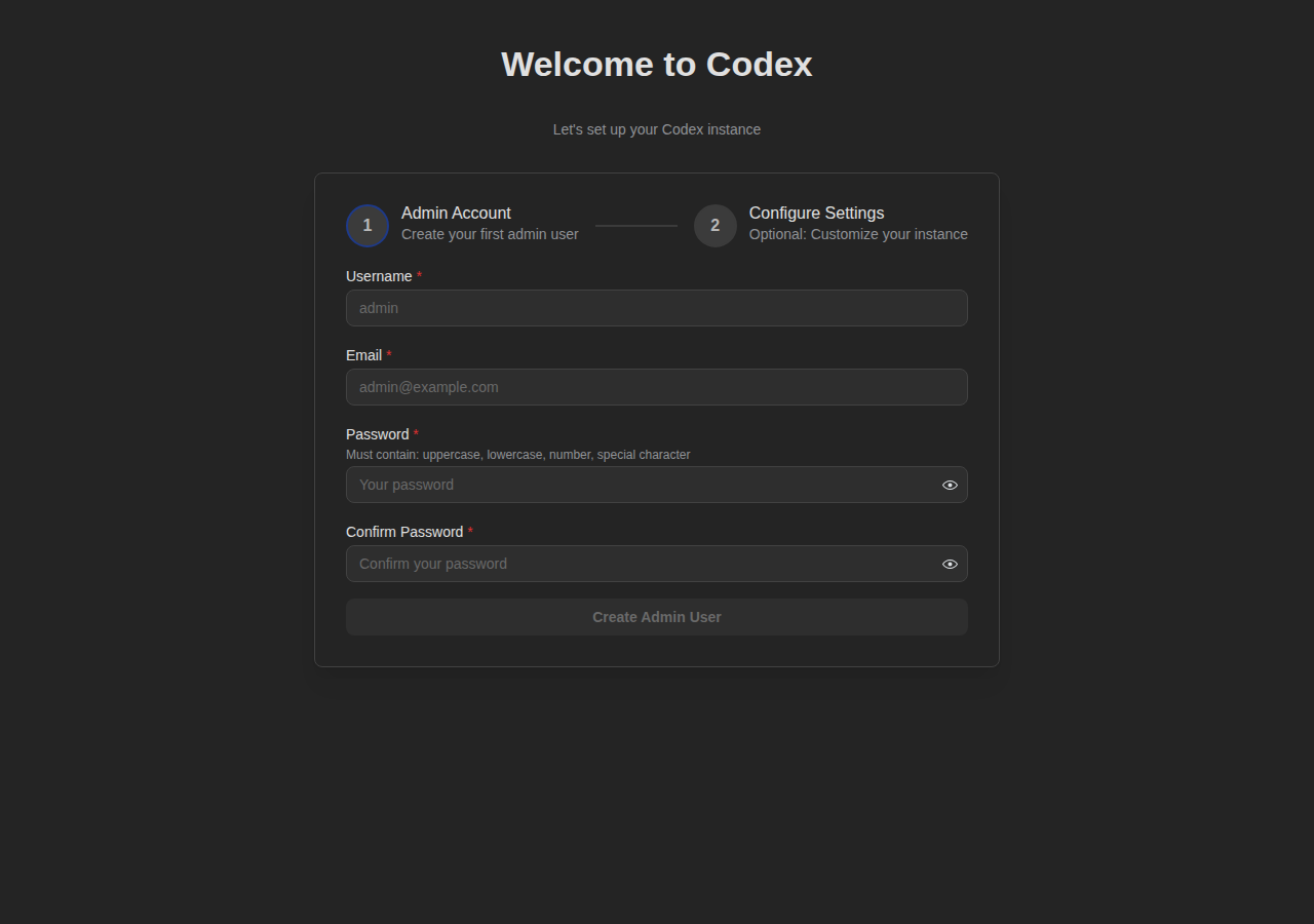 Setup Wizard - Step 1 Empty